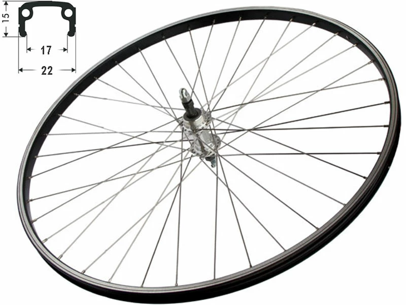 Hinterrad 28 Zoll Alu-Kastenfelge Schwarz - 17-622 Grünert mit Mutternachse für 5-6-7-er Schraubkranz