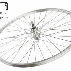 Hinterrad 28 Zoll Alu-Kastenfelge Grünert Silber Mutternachse für 5-6-7-er Schraubkranz | Laufräder hinten