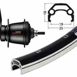 Hinterrad 26 Zoll 19-559 Schürmann YAK 19 Schwarz Geöst mit Shimano Nexus 7-Gang Rücktritt | SG-C3001 | Niro-Speichen