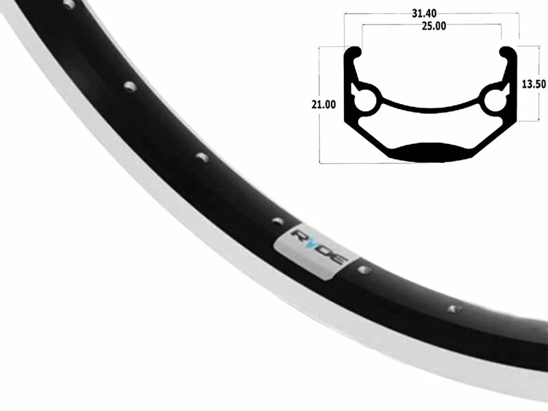 27.5 Zoll Ryde Andra40 Alufelge Schwarz/Silber 36L - Hochwertige Felgenringe für Fahrräder